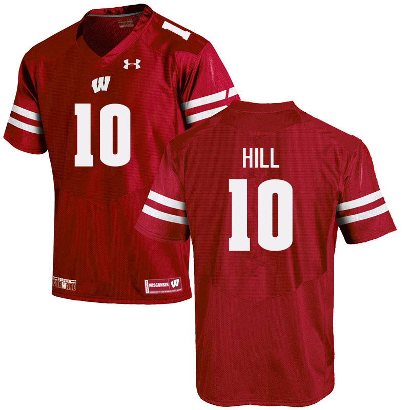 Wisconsin Badgers Men's #10 Deacon Hill NCAA Under Armour Authentic Red College Stitched Football Jersey SI40U71YF